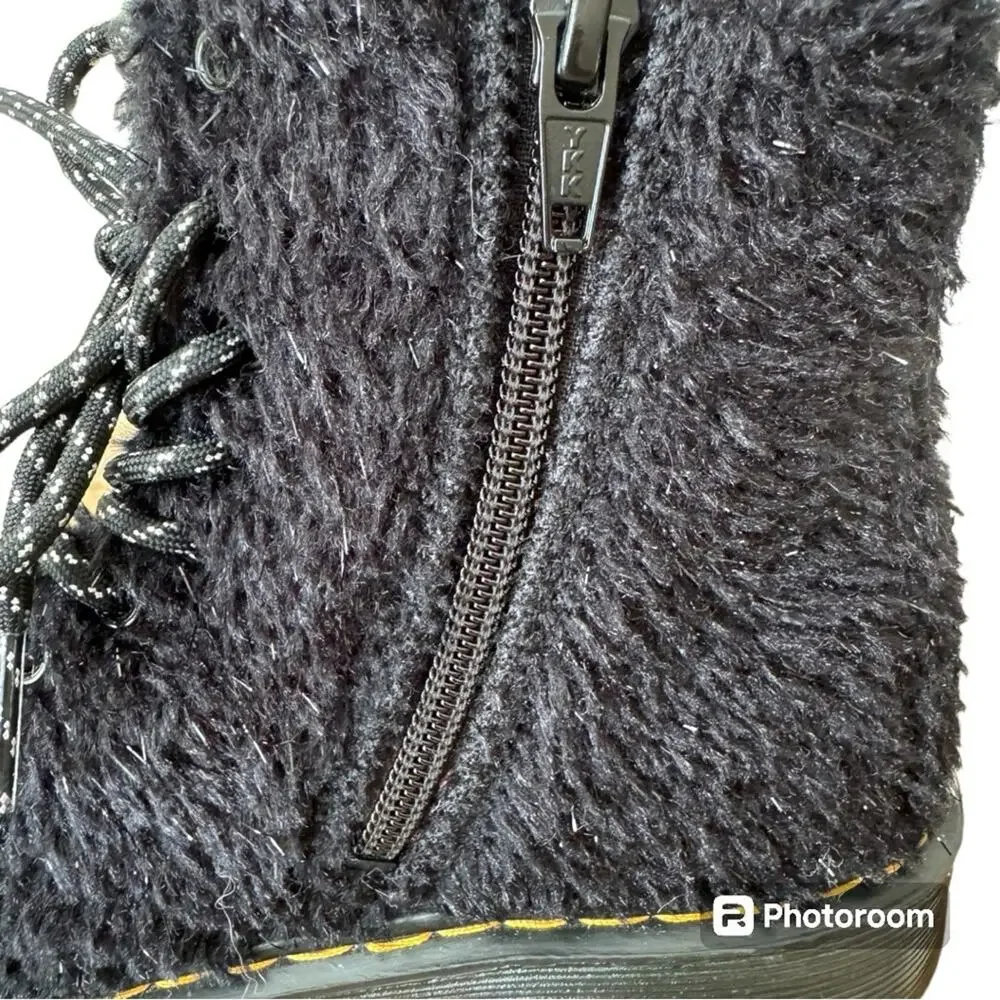 Dr. Marten’s Kids' 1460 Tinsel Faux Fur Combat Boot Black Size 1